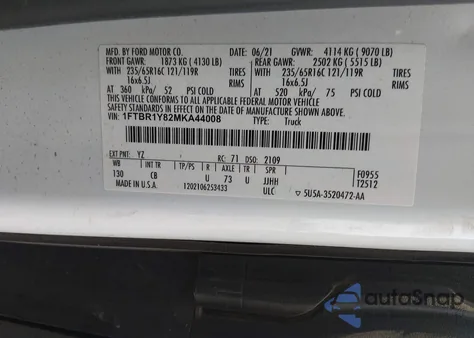 2021 Ford Transit-250 z USA, uszkodzony, nr VIN 1FTBR1Y82MKA44008